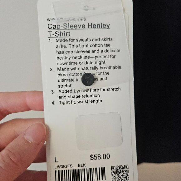 Lululemon Cap-Sleeve Henley T-Shirt NWT Size L Black - Picture 4 of 4